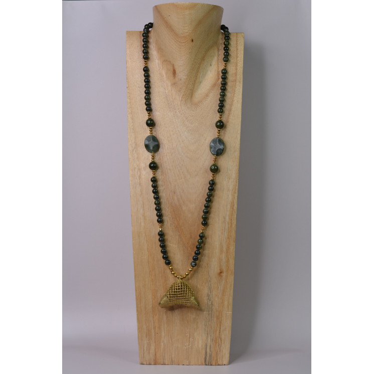 Collier ethnique- Panier - Jade kaki
