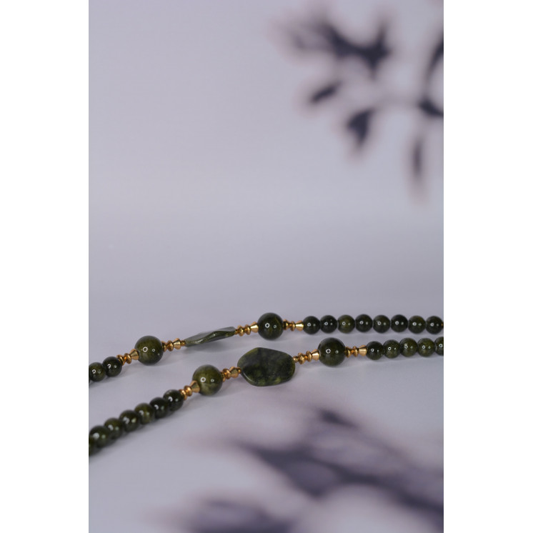 Collier ethnique- Panier - Jade kaki