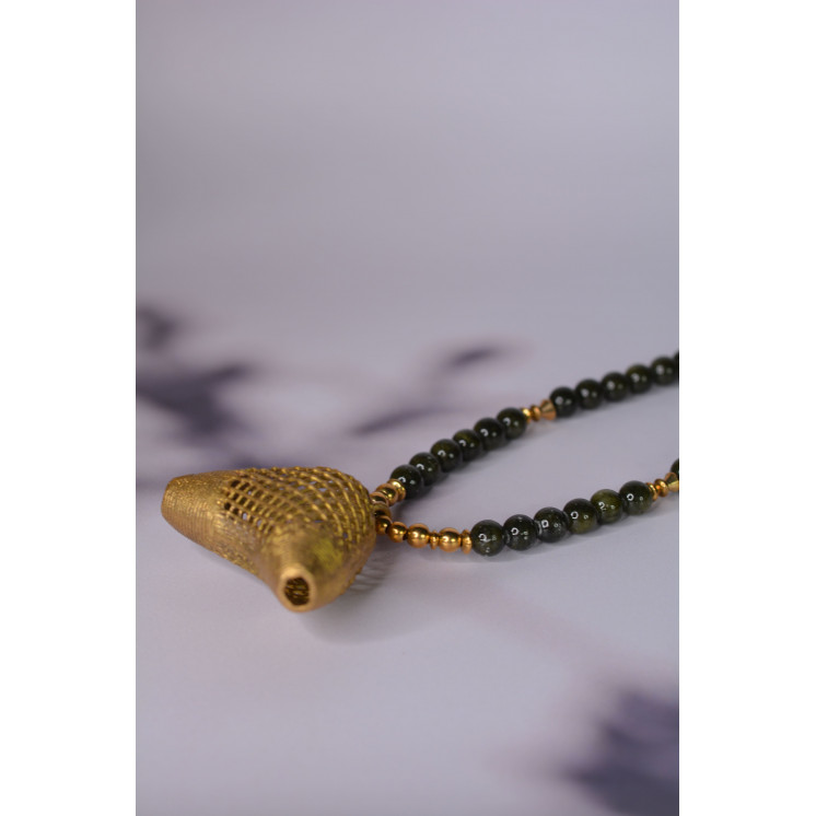 Collier ethnique- Panier - Jade kaki