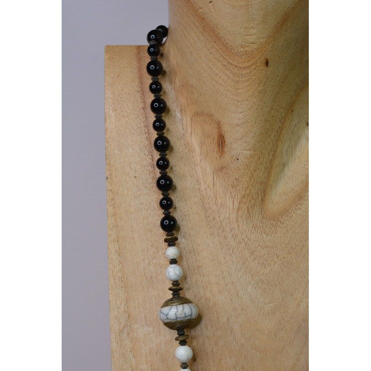 Collier Ethnique - Grand Modèle Tête de Bouddha - Onyx noire  Howlite
