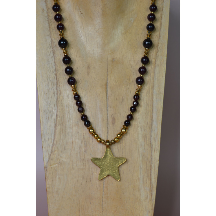 Collier ethnique - Étoile- Grenat