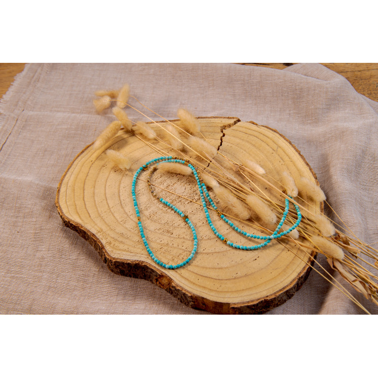 Collier LIV  Motifs Étoile et lune en Turquoise et Jaspe Paysage mate