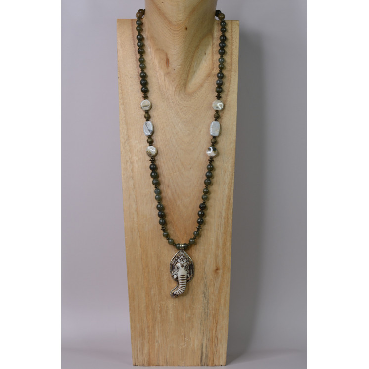 Collection Ethnique -ÉLÉPHANT GM LABRADORITE KAKI