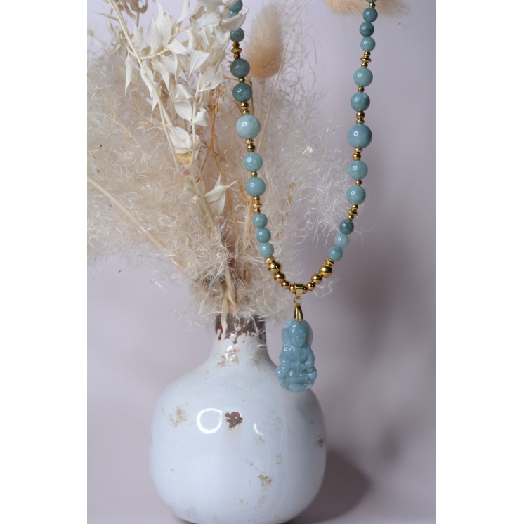 Collier BOUDDHA-Aigue Marine Bleue