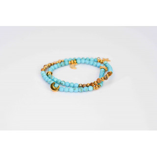 Bracelet LINA - Turquoise et Jaspe Paysage mate Etoile et lune