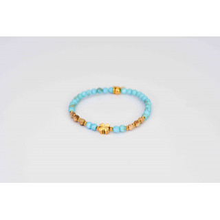 Bracelet LINA Simple - Turquoise mate et Jaspe Paysage mate Trèfle